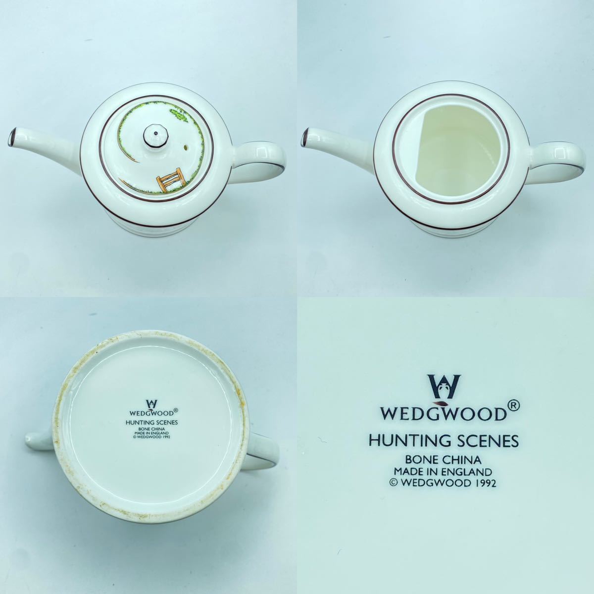 【H14】Wedgwood　ウェッジウッド ハンティングシーン カップ＆ソーサー 湯呑 ティーポットセット 　現状品_画像8