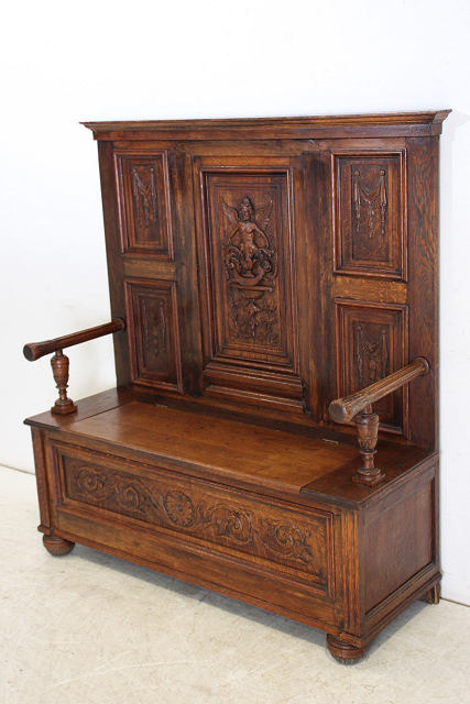 ベンチ アンティーク家具 bc-2　1890年代 イギリス アンティーク ビクトリアン オーク モンク パネルバック 英国 木製 彫刻 椅子 店舗什器_画像2