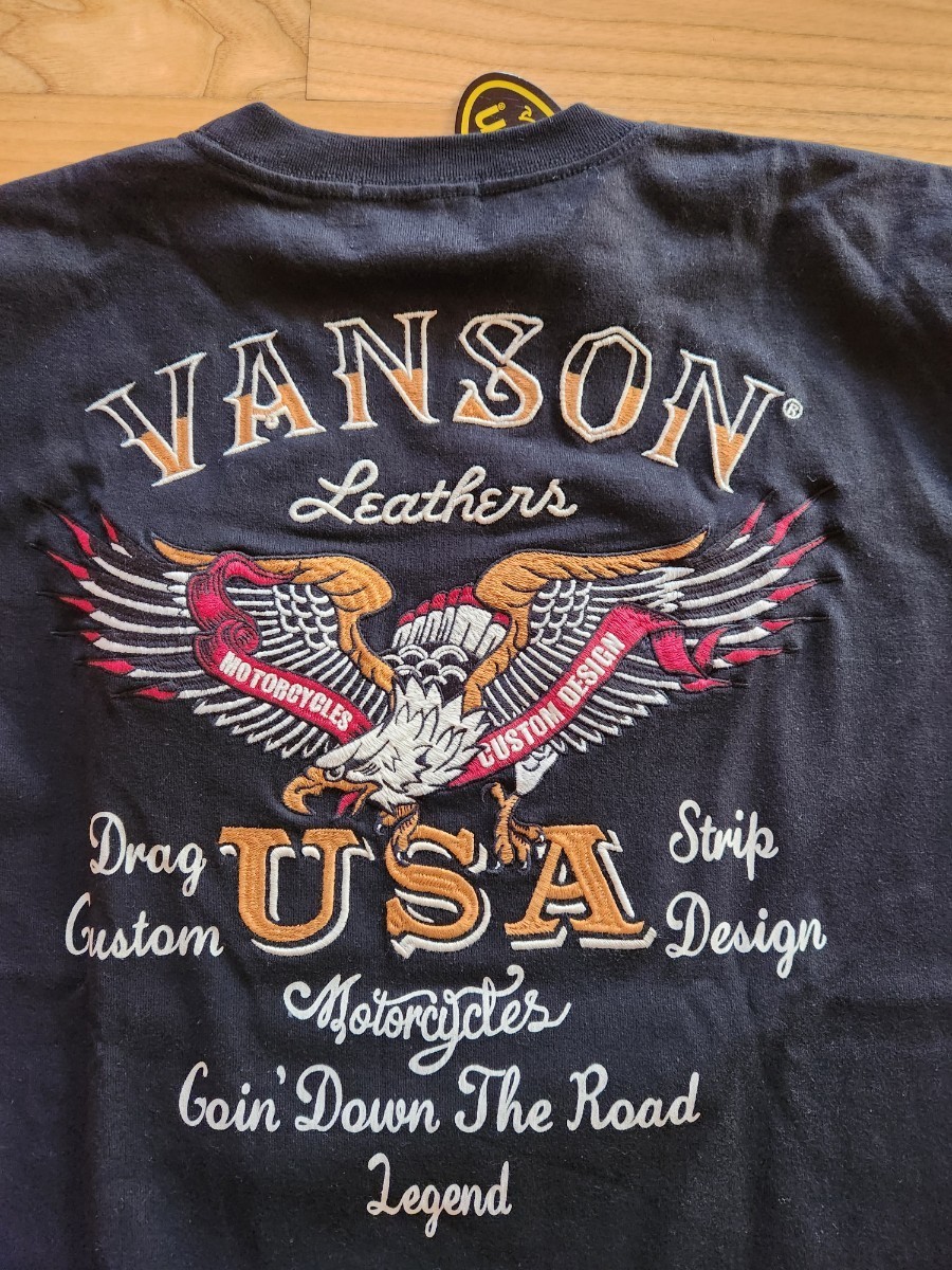 新作　送料込★Vanson バンソン　NVLT-2404 天竺長袖Tシャツ バイカー　イーグル　USA ブラック　XL