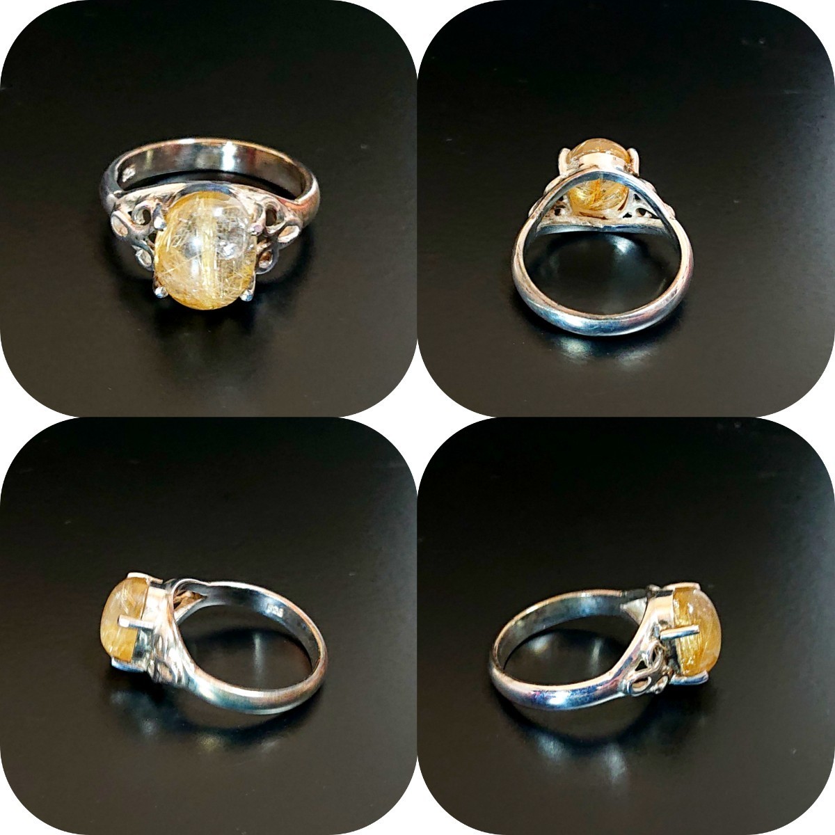 4914 SILVER925 rutile quartz ring 11 number silver 925 natural stone wire crystal oval ala Beth k... carving hand made stylish pretty gold color 