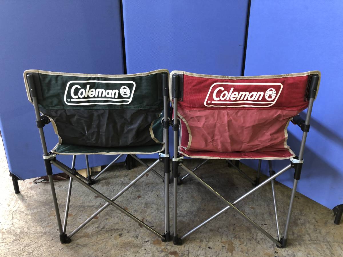 3021◆Coleman　コールマン　チェア　2脚　SLIM CHAIR WITH CUP HOLDER　ドリンクホルダー　緑/赤　収納袋【写真追加あり】◆_画像9