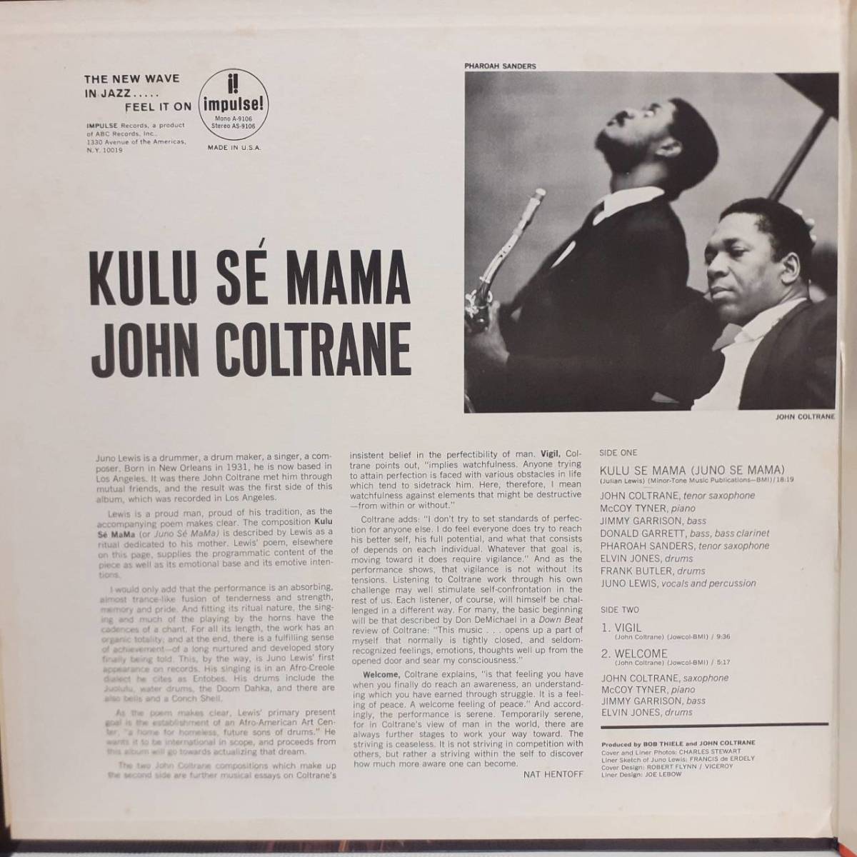 美品 米ImpluseオリジLP 橙ラベル VANGELDER刻印 John Coltrane / Kulu Se Mama 1966年 A-9106 Pharoah Sanders McCoy Tyner Elvin Jones_画像4