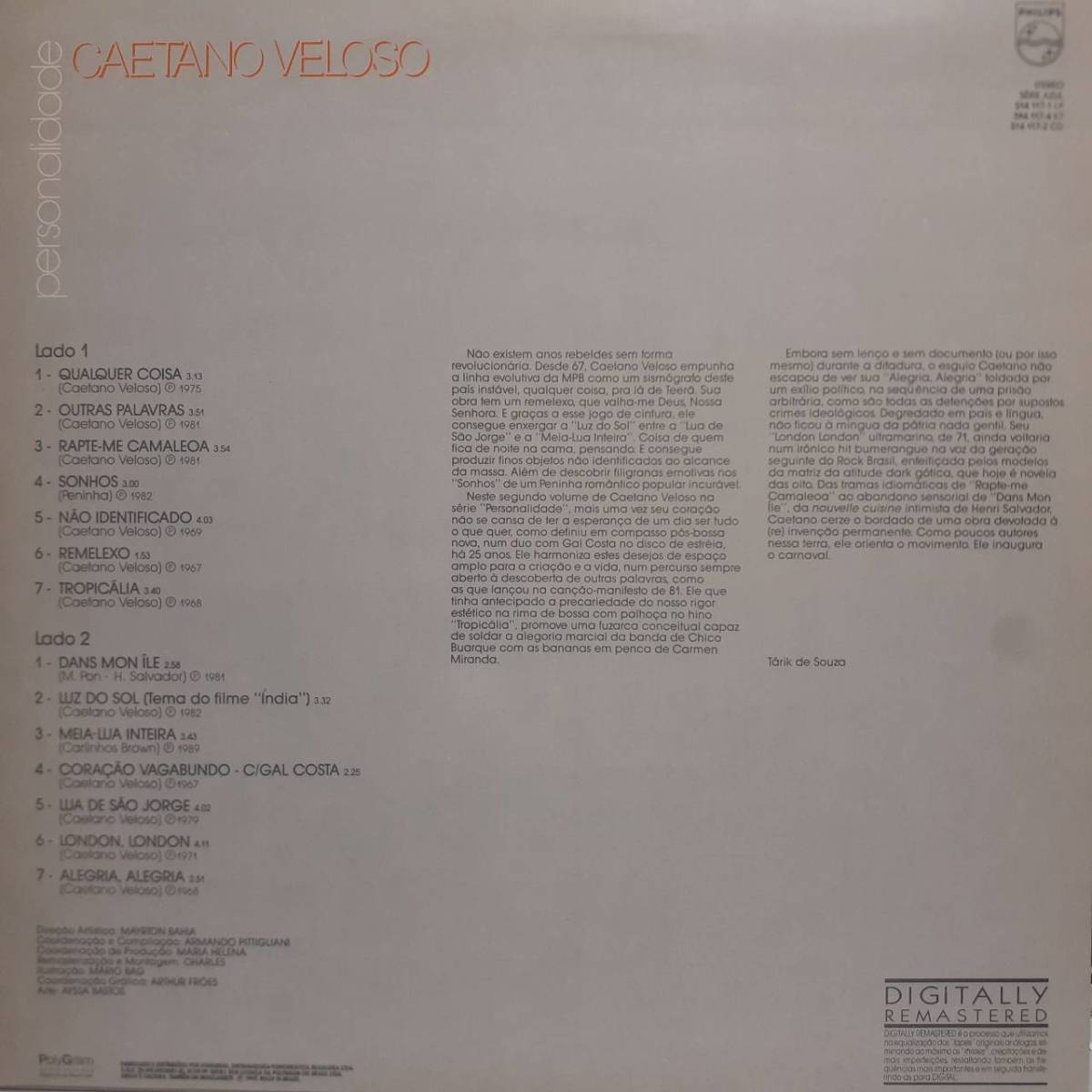 ブラジルPHILIPS盤LP！Caetano Veloso / Personalidade 2 (Best Album) 1992年 514 117-1 カエターノ・ヴェローゾ Domingo Bossa Nova_画像3