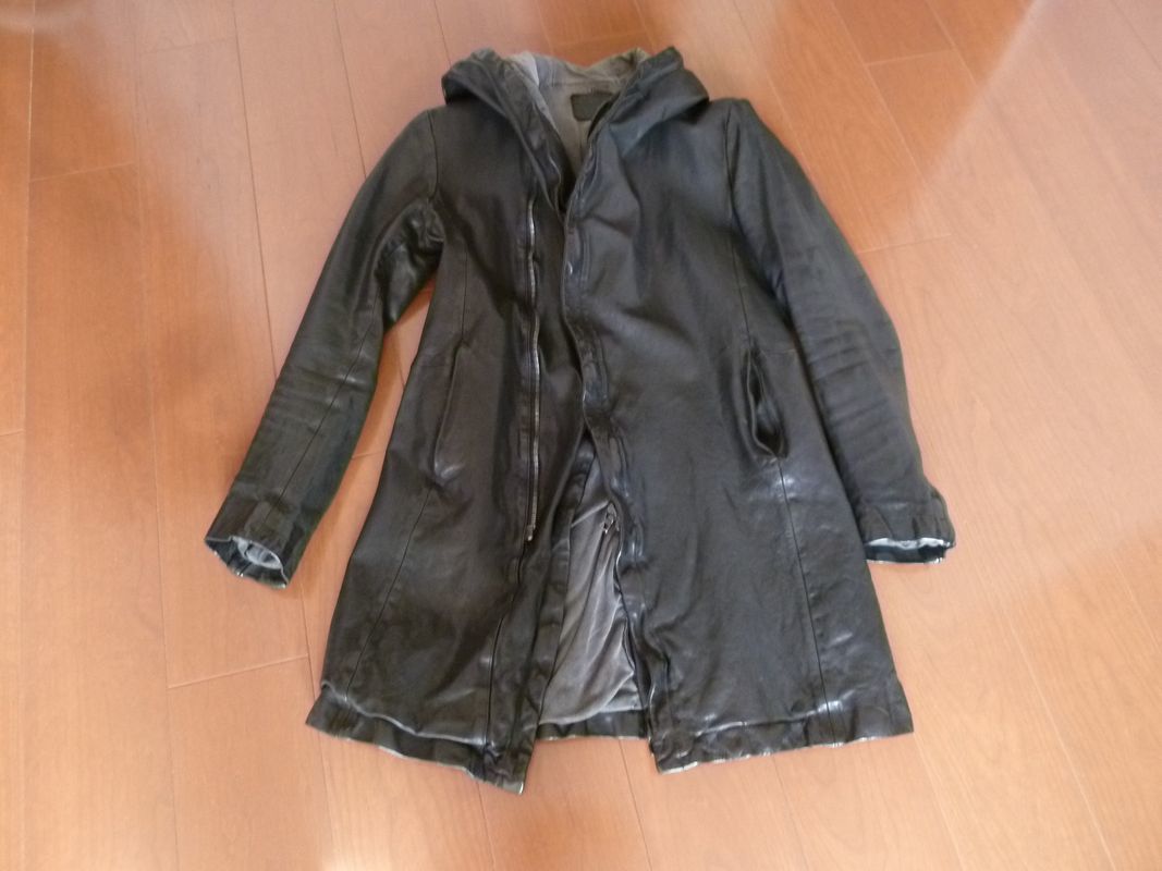 ISAMU KATAYAMA BACKLASHi Sam ka Taya maba crash Italian kip leather product dyeing hood Rider's coat 1604-03 M