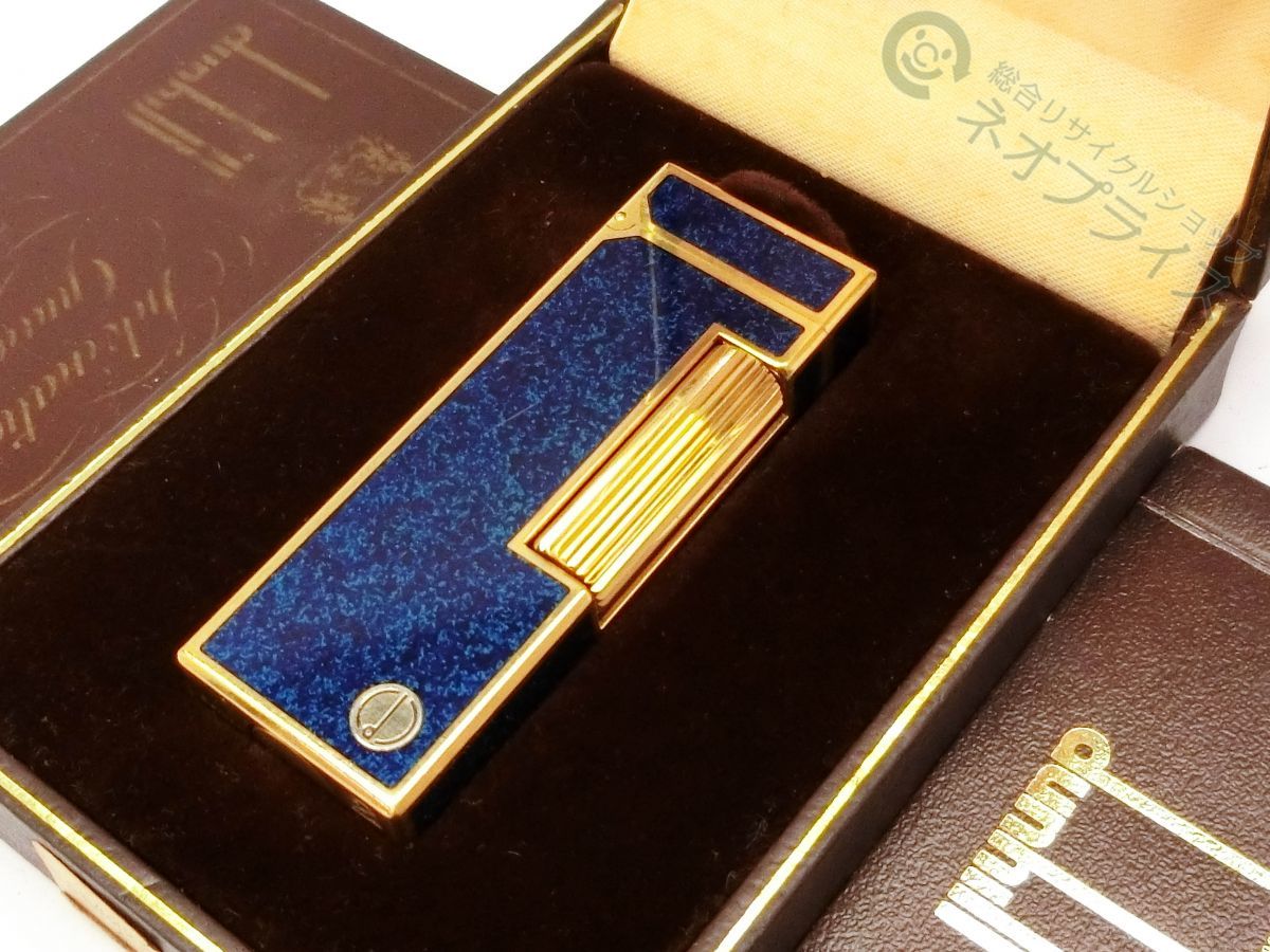 ◆S8902 dunhill ダンヒル ガス ライター ラピスラッカー & ゴールド 良品_画像1