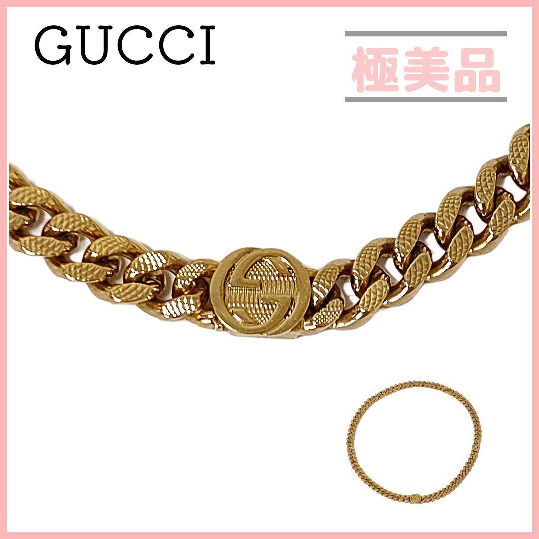 極美品 グッチ GUCCI インターロッキングG ゴールド 喜平ネックレス