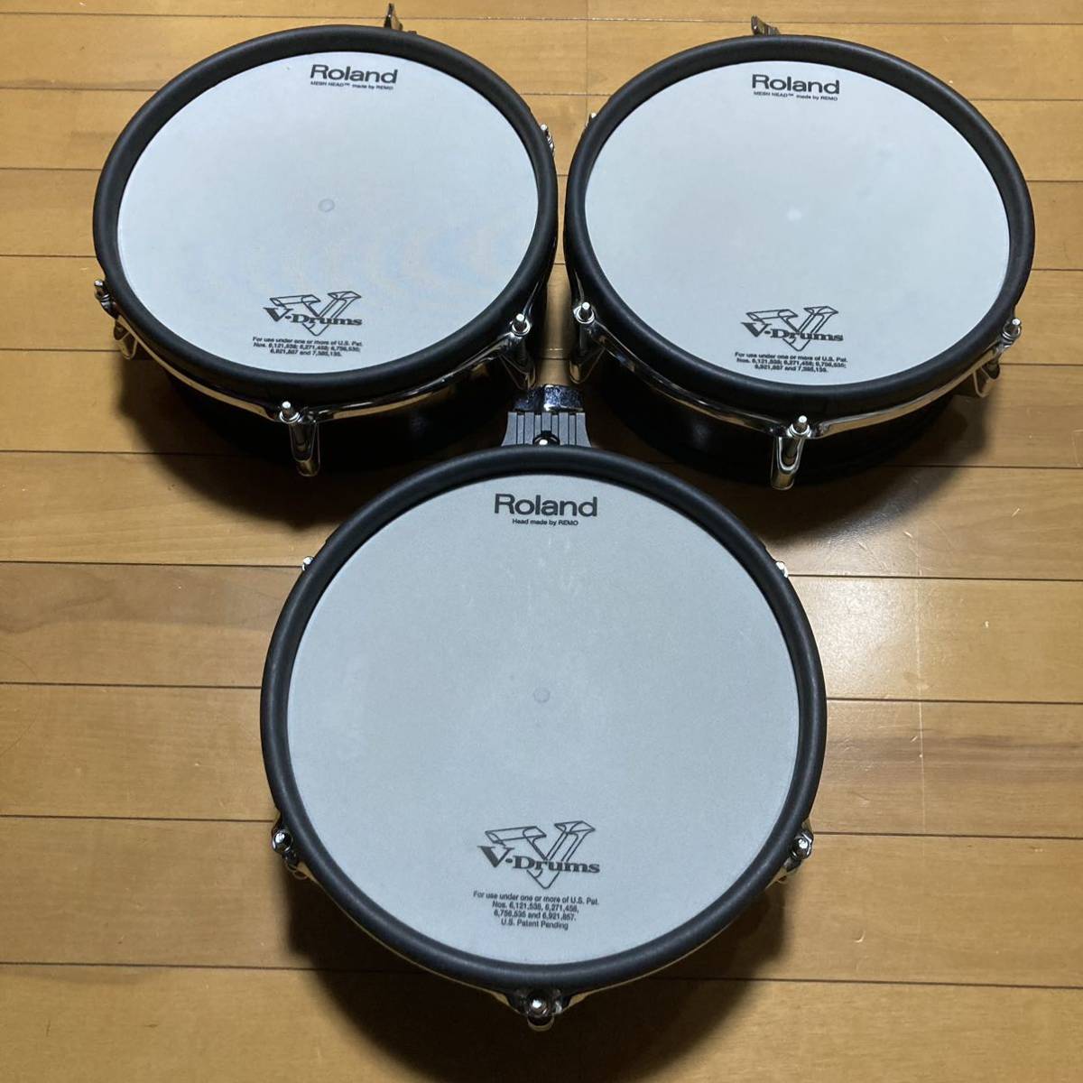 ★完動! Roland PD-105 3個セット ブラッククローム スネア タム 電子ドラム トリガー パッド TD-30 V-Drum V-Pad ローランド_画像1