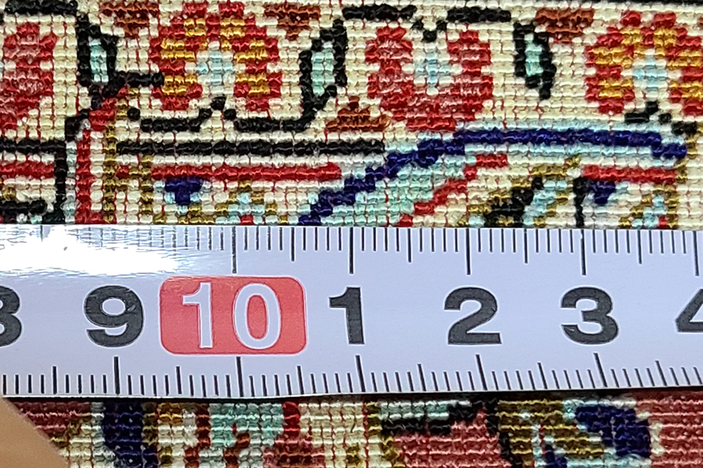 【a14】 ペルシャ絨毯 シルク 工房サイン入り 100万ノット 150cm×100cm 細密織 段通カーペットラグ_画像10