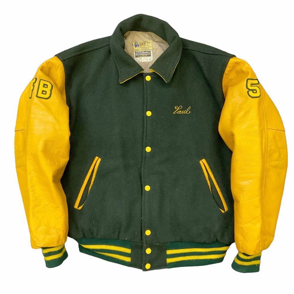 60s HEWITT MFG Flynntan スタジャン 袖革 レザー Varsity Jacket スタジアム ジャケット チェーンステッチ刺繍 ヒューイット ヴィンテージ_画像2