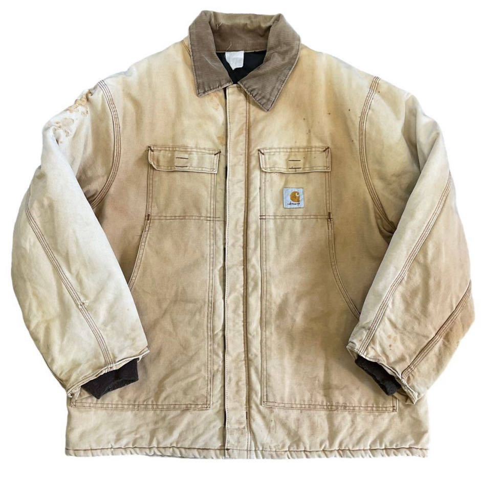 80s Carhartt トラディショナル コート ベージュ ダック 中綿 キルティングライナー デトロイト ジャケット カーハート ヴィンテージ