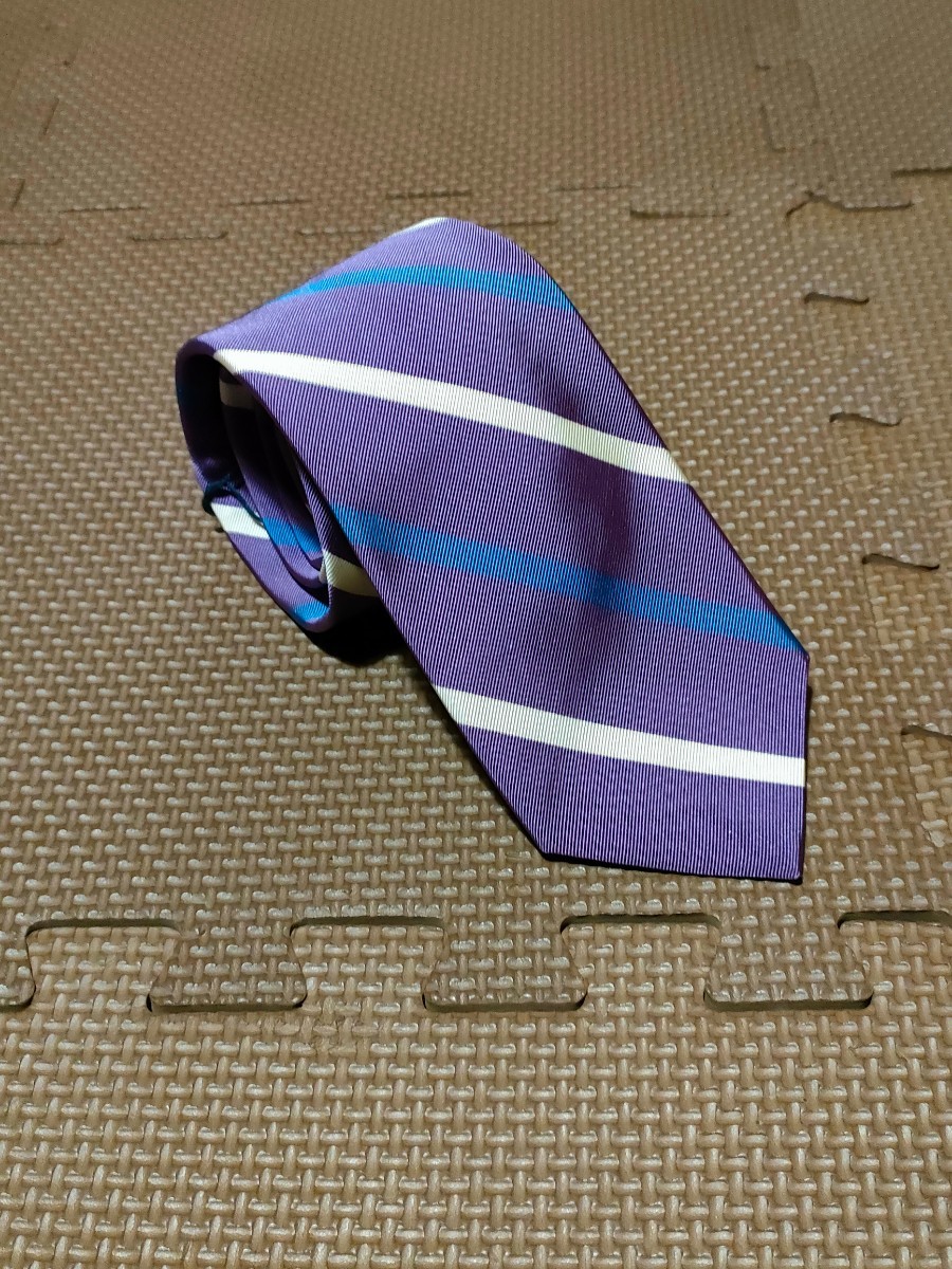 タグ付き 未使用 ブリューワー パープル ブルー ストライプ ネクタイ BREUER Purple Blue Striped Tie 成人式 結婚式 二次会 など