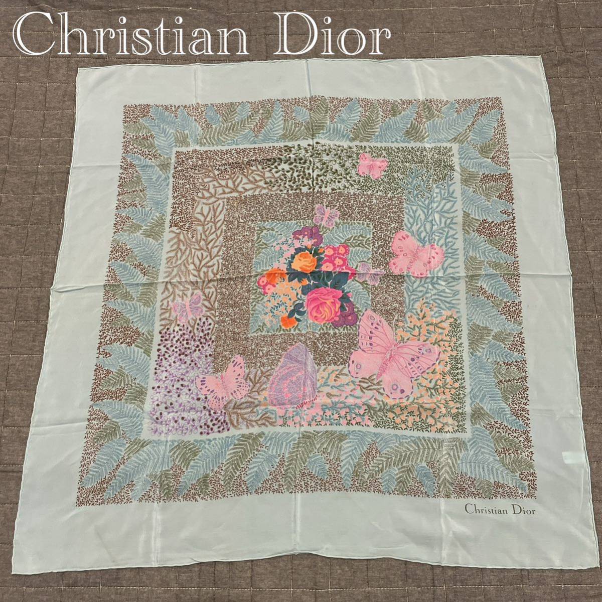 Christian Dior クリスチャンディオール スカーフ 蝶 花柄 ロゴ