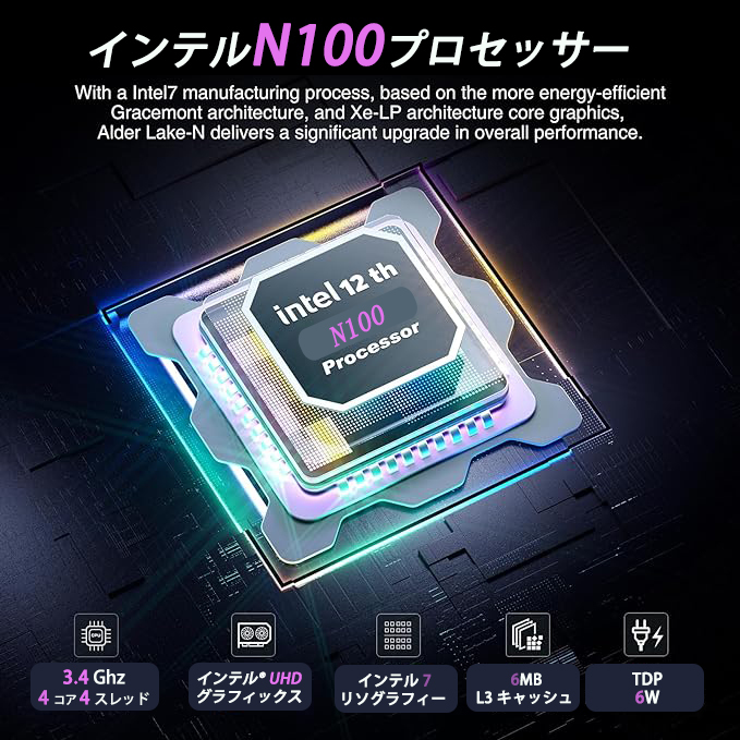 ミニPC 最新第12世代 Intel N100 ミニpc ミニパソコン Windows11 Pro mini pc 16GB DDR4 512GB SSD ミニデスクトップパソコン 4K@60Hz_画像2
