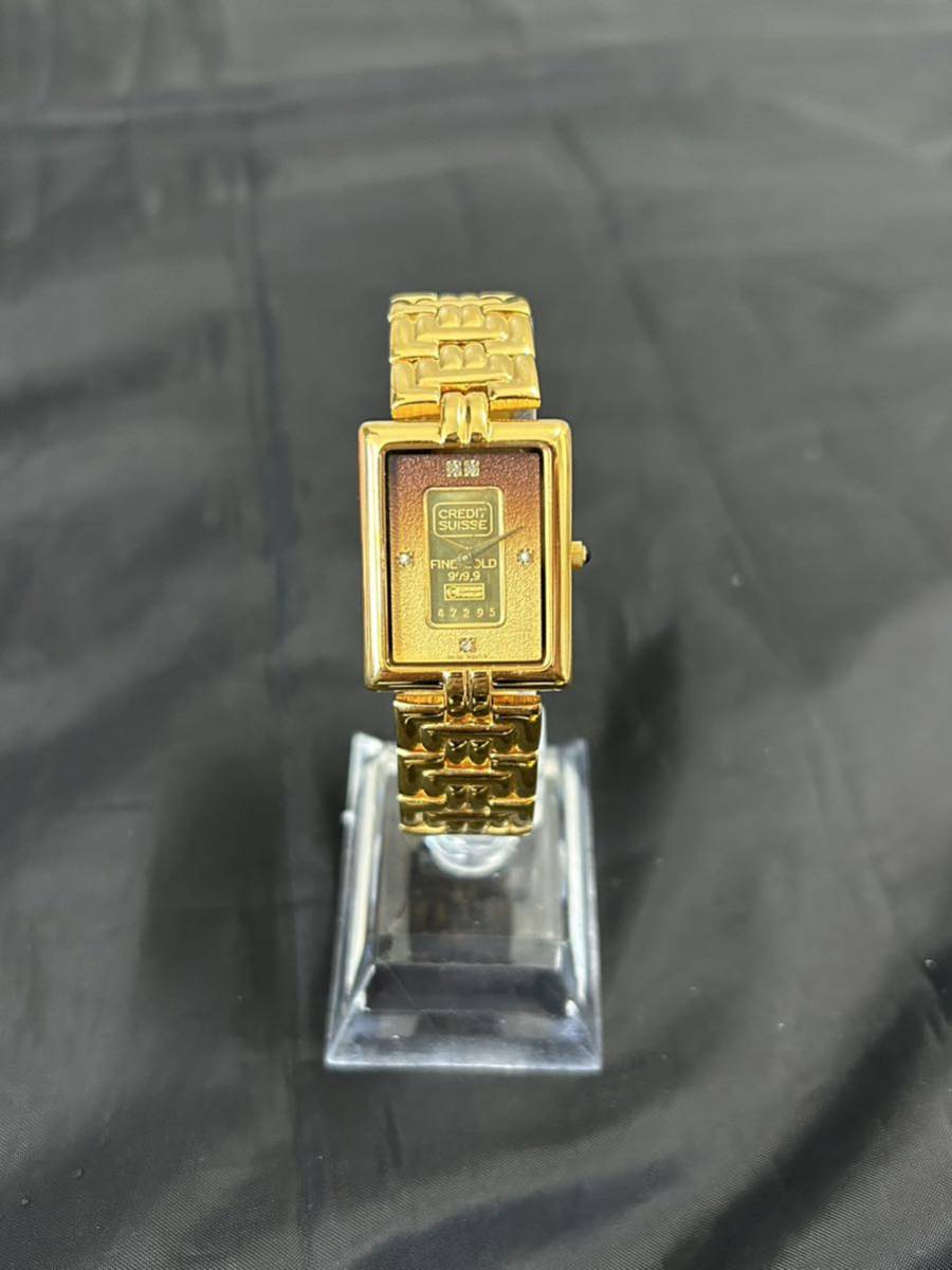 美品 エルジン FK-581-P GOLD IN GOD 999.9 1g 5P ダイヤ ゴールド/ブラウン クオーツ 腕時計 稼働品_画像2