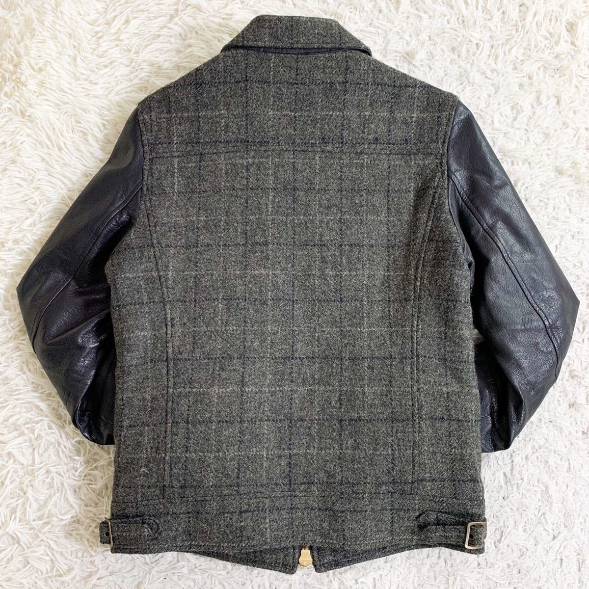 極美品 JACKROSE HarrisTweed ジャックローズ ハリスツイード スタジャン ジャケット 中綿キルティング 本革 ブルゾン チェック_画像6