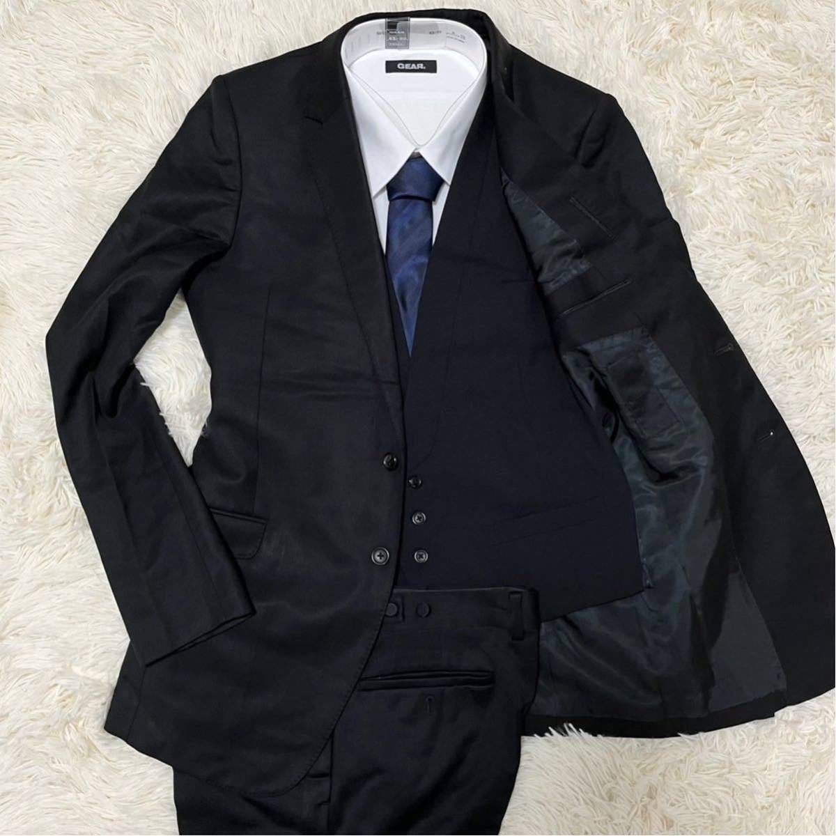 美品 GALAABEND 紳士服 モヘア 3ピース ブラック スーツ セットアップ 黒 ガラアーベント テーラードジャケット ベスト _画像1