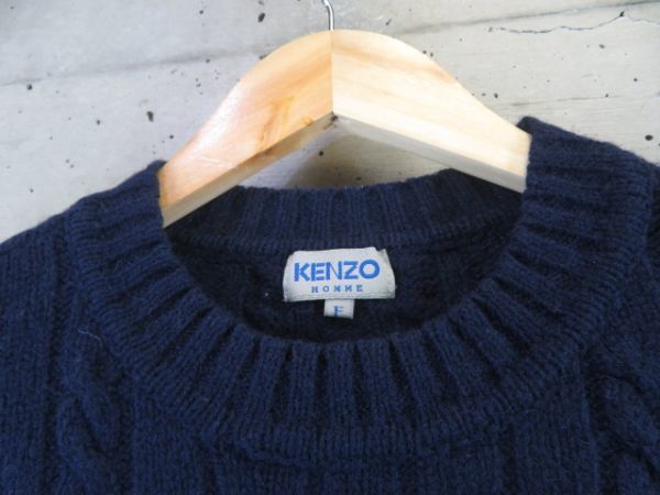 5211b6◆良品です◆KENZO HOMME ケンゾーオム ケーブル編み ウールニットセーター フリーサイズ/ジャケット/コート/ポロシャツ/メンズ/男性_画像5