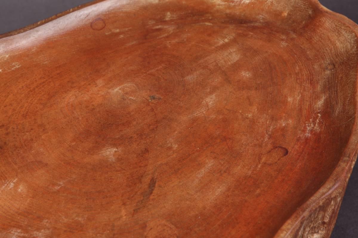 5125 名士お屋敷より 重量感のある 水盤 木製水盤 水石 自然 切株細工 讃岐彫り 木目 3.3kg 約幅40cm _画像7