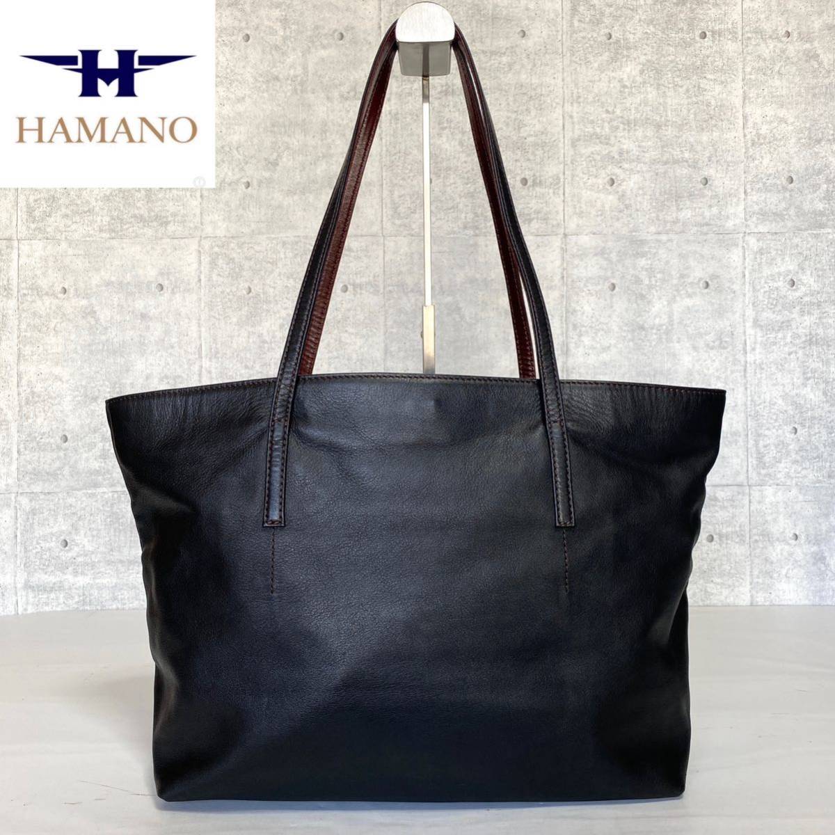 美品 HAMANO ハマノ 濱野皮革工藝 皇室御用達 ブラック 黒 肩掛け ゴールド金具 ハンドバッグ トート ショルダー レザー A4収納可能_画像2