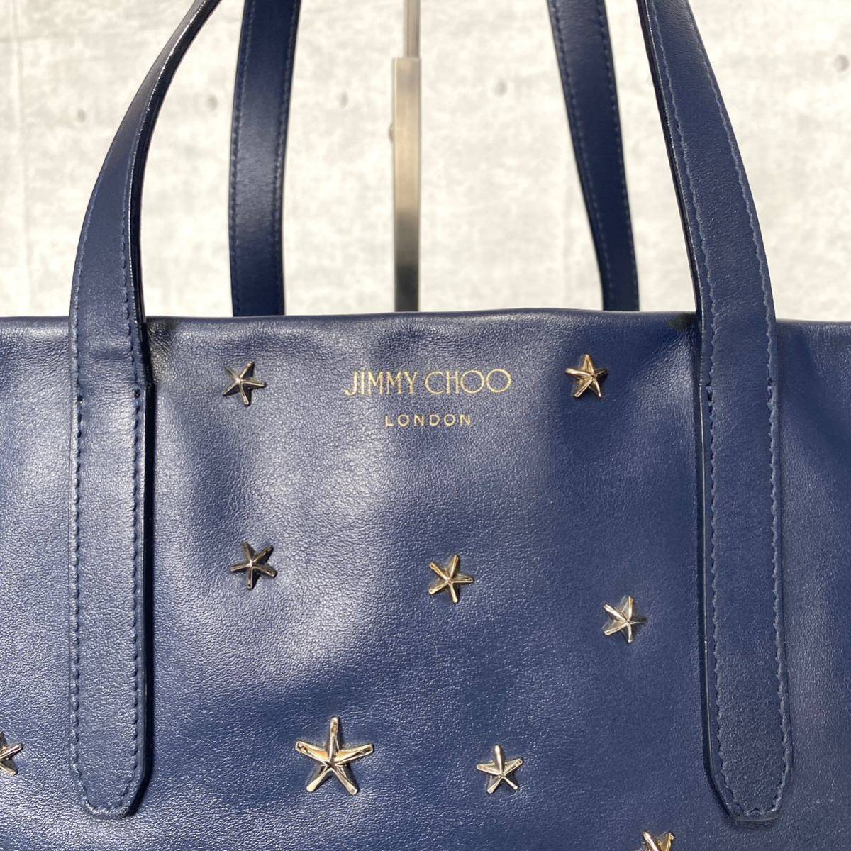 良品 JIMMY CHOO ジミーチュウ SOFIA/M ソフィア 3色スタースタッズ ネイビー カーフレザー ハンドバッグ トートバッグ  ショルダーバッグ