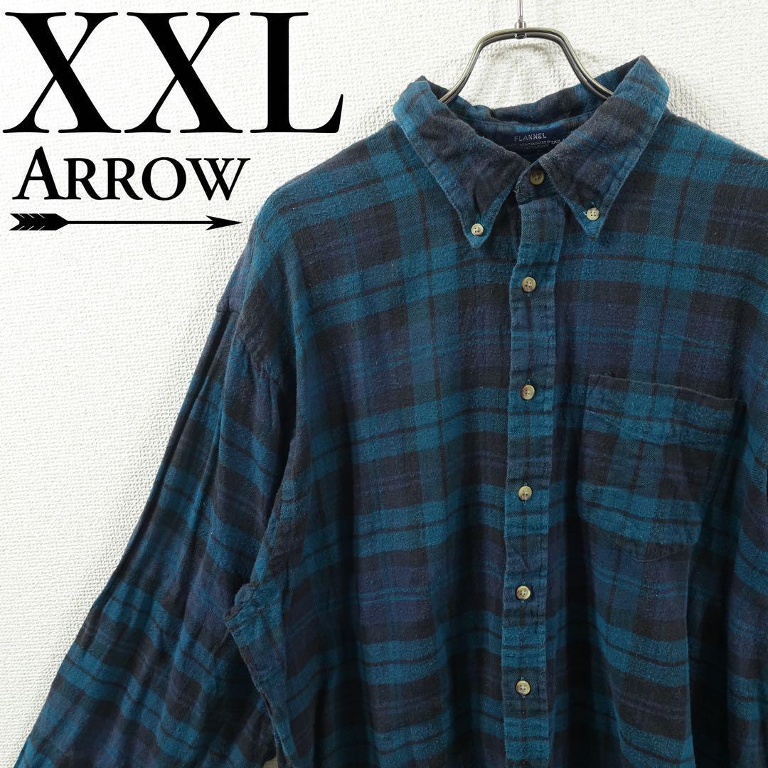 【美品】ARROW ネルシャツ XXL グリーン チェック柄 ボタンダウン 輸入_画像1