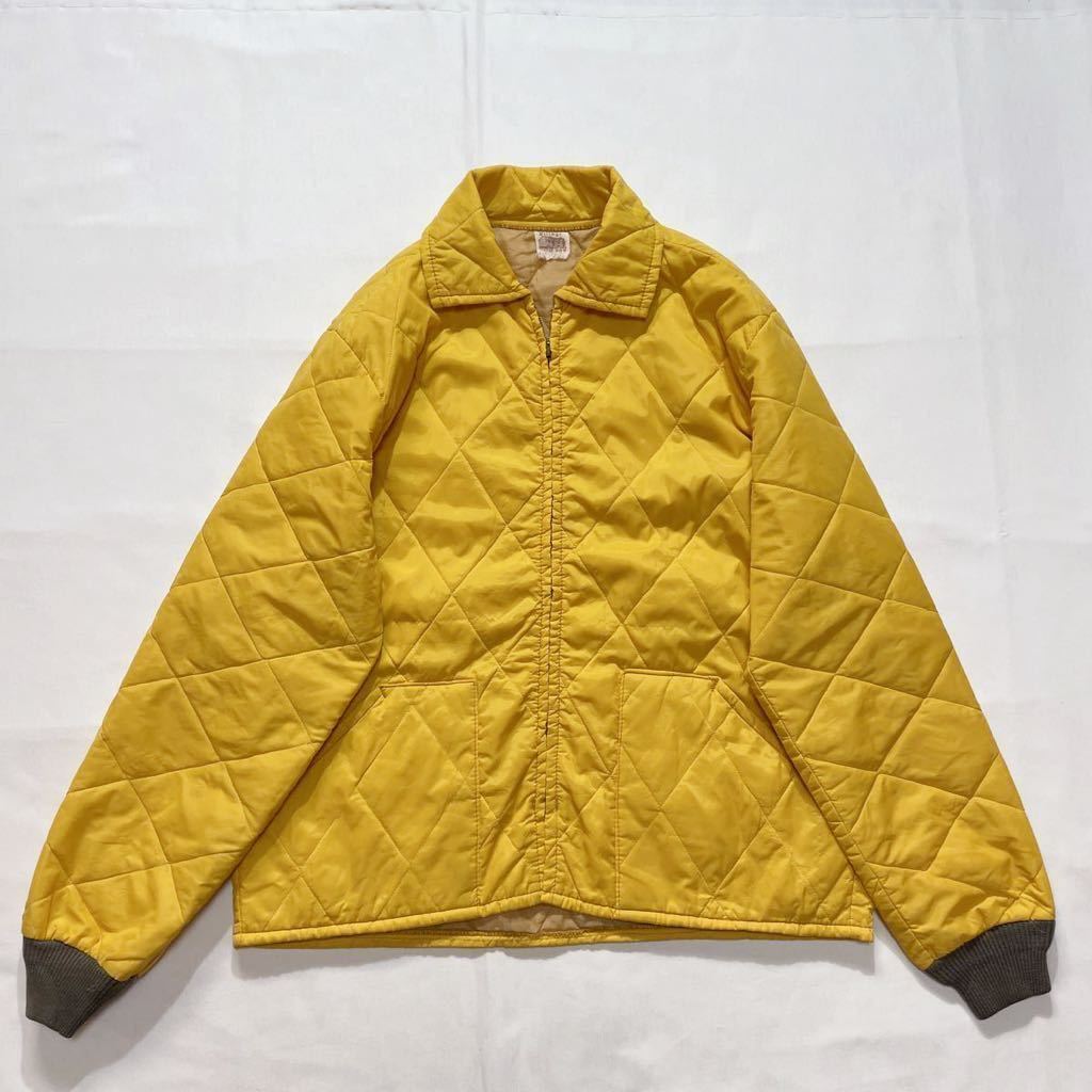 ビッグサイズ☆60s 70s ナイロン キルティングジャケット 黄色 カーキ ビンテージ フルジップ マスタード からし USA製 中綿_画像1