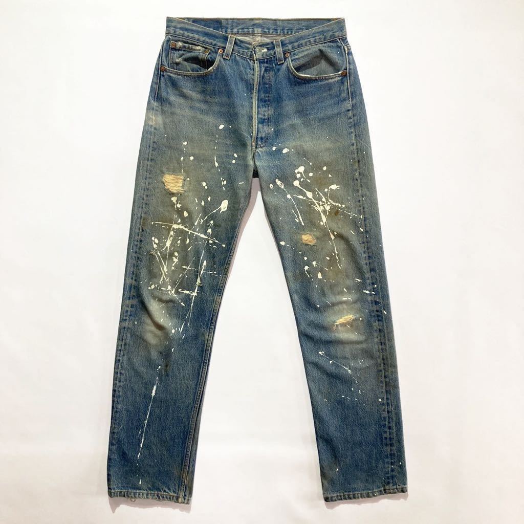 ハチマル☆ペンキ 80s USA製 Levis 501 W33L36 ビンテージ ダメージ リーバイス 501 クラッシュ グランジ_画像1