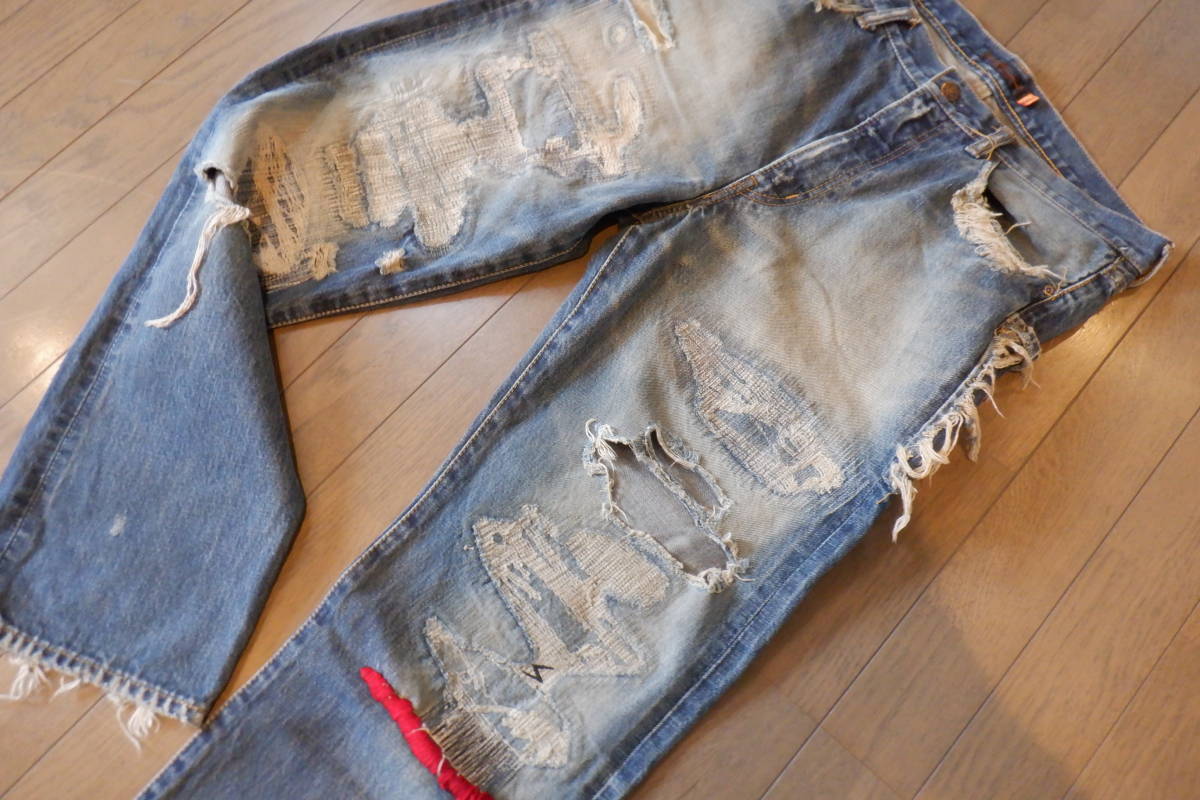 激レア　05AW ARTS&CRAFTS期 68Denim クラッシュ加工ワイドデニムパンツ 5A241-P3_画像8