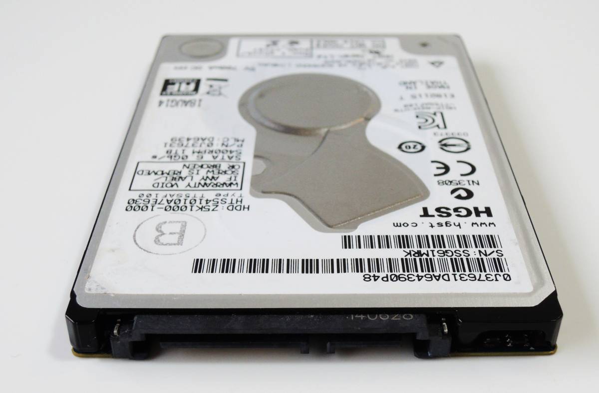 368時間◆HGST 1TB 2.5インチHDD HTS541010A7E630 Serial ATA 600 正常品 使用時間368時間_画像3