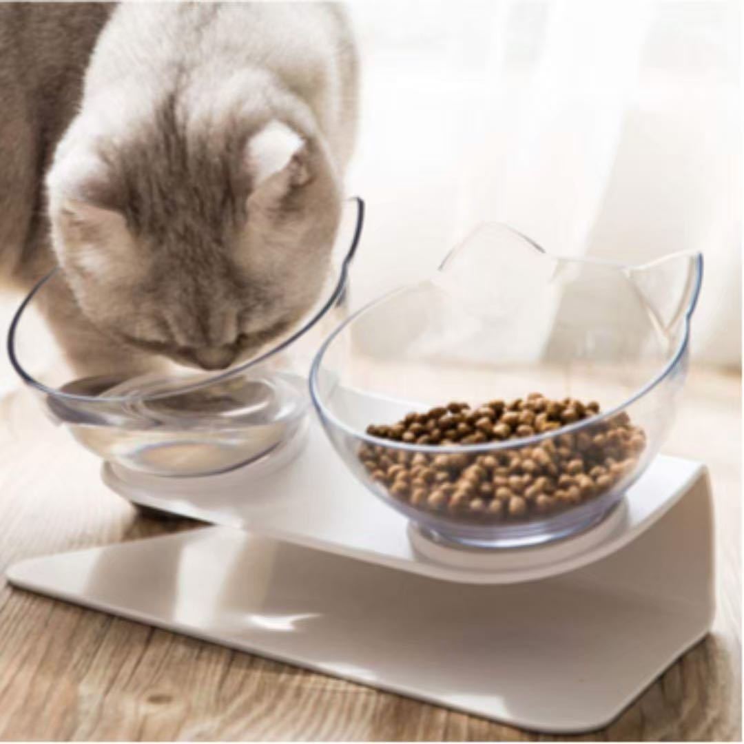  cat ear hood bowl dog cat combined use tableware pet feeding transparent [191] circle wash clean 