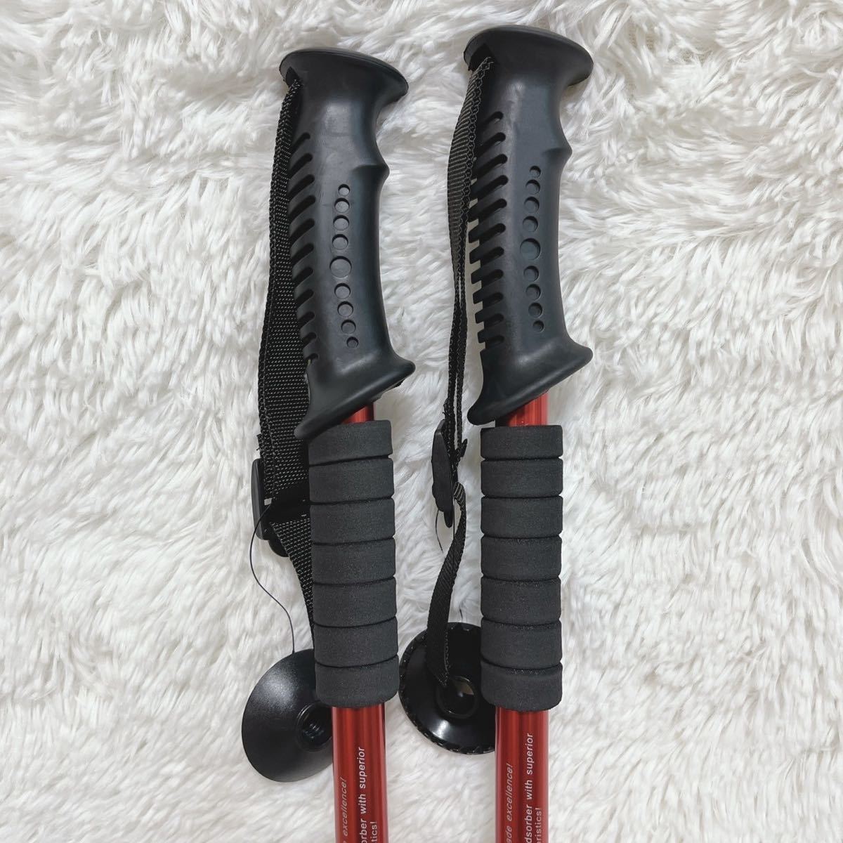 【新品】軽量アルミ製 トレッキングポール 杖 レッド 2本セット 285Y 登山ストック ステッキ ウォーキング