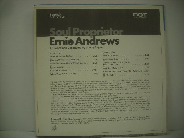 ■ LP 　ERNIE ANDREWS / SOUL PROPRIETOR アーニー・アンドリュース US盤 DOT RECORDS DLP 25843 SHORTY ROGERS ◇r51107_画像2
