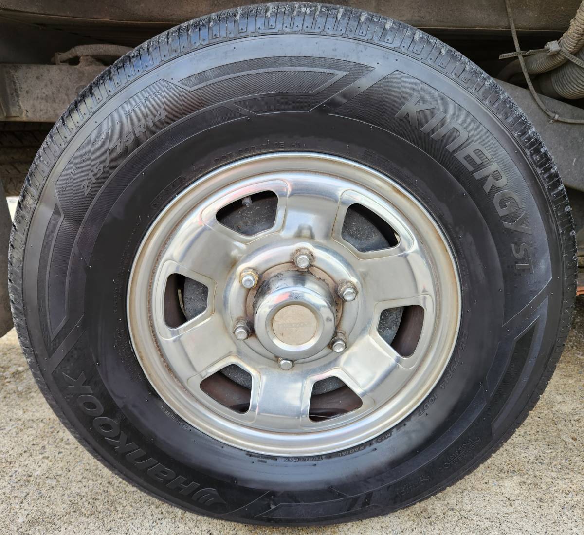 US MAZDA B2000 希少 純正ホイール 14インチ 5本セット 215/75R14 HANKOOK KINERGY ST 純正センターキャップ B2200 B2600 Bシリーズ 引取り_画像3