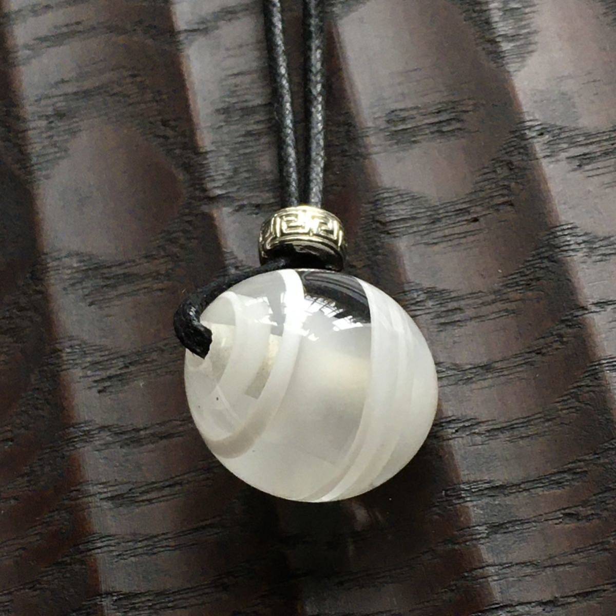 ( free shipping ) handmade glass tonbodama cord. pendant clear white marble 