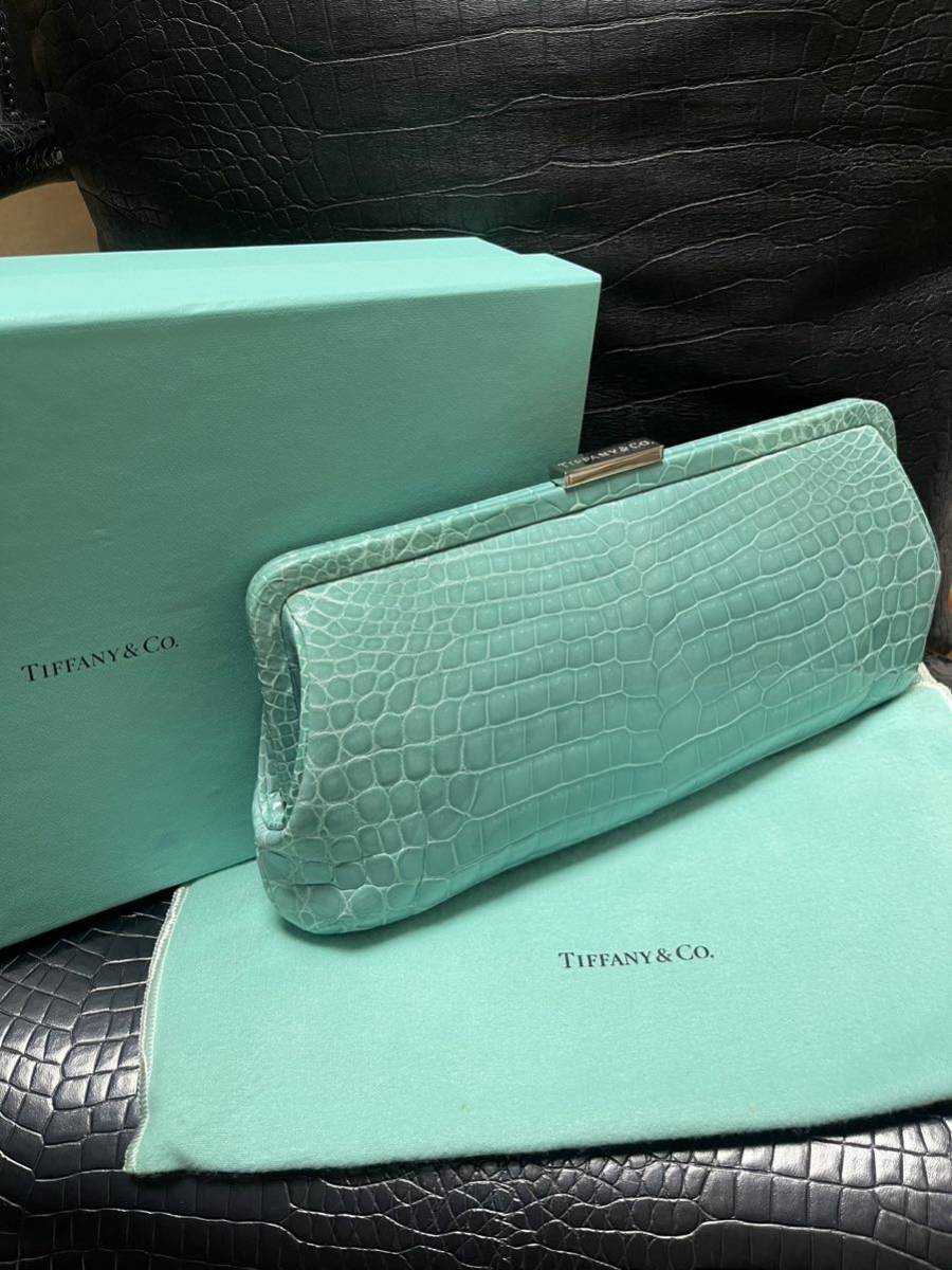  Tiffany blue blue crocodile leather gama. clutch bag bag wani purse black ko. pouch .. leather bag TIFFANY have gaiters leather mobile smartphone storage 