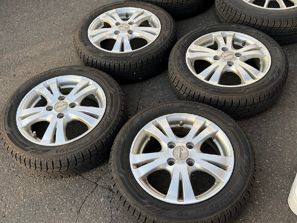 □ ヨコハマ アイスガード IG60 155/65R14 21年製 14インチ スタッドレスタイヤ reverline 4-100 4.5J OFF43 ホイール付 札幌 T-1253 ★_画像1