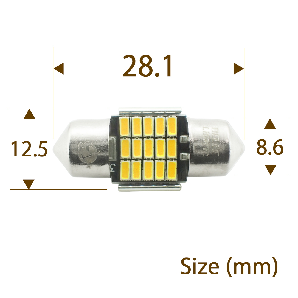 2個 T10×28mm LED 短いルームランプ 15連 電球色 無極性 ウォームホワイト 3014チップ 31mm 12V用 LEDバルブ EX172_画像3