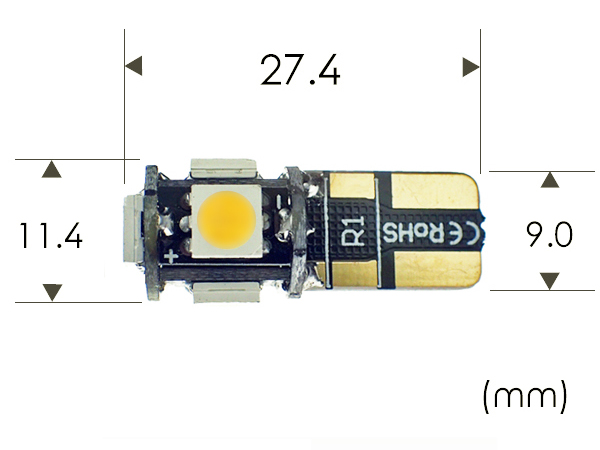 4個 T10 LED 電球色 ポジション ナンバー灯 3チップ5連 白 5050チップ ウォームホワイト 暖白色 12V用 SX012_画像2