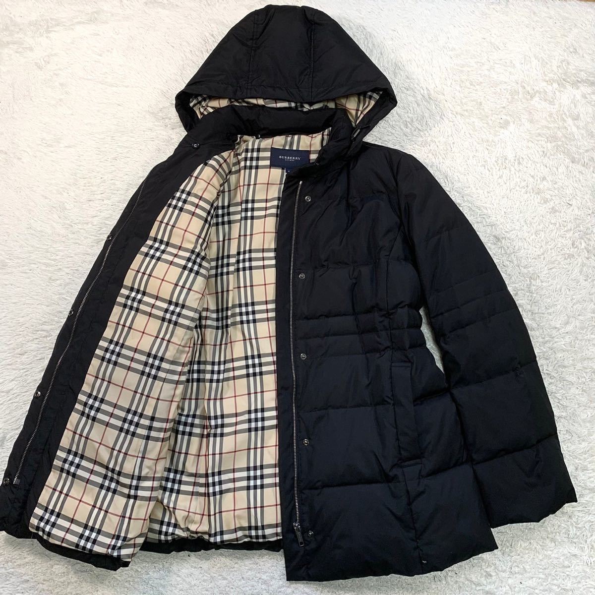 極美品 バーバリー ロンドン フード ダウン ジャケット ノバチェック 黒 XL BURBERRY LONDON ブルゾン コート アウター_画像1