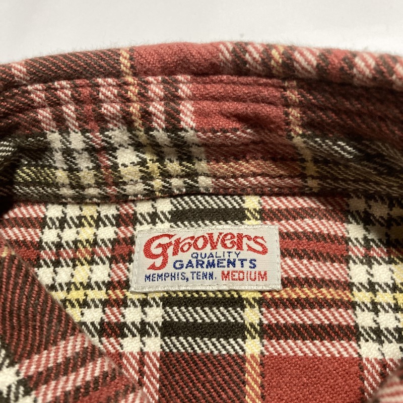 Groovers★ヘビーネル チェック長袖ワークシャツ 背インディアン 胸ネイティブ刺繍 猫目ボタン ヴィンテージ 赤 M グルーバーズ ボルビック_画像10