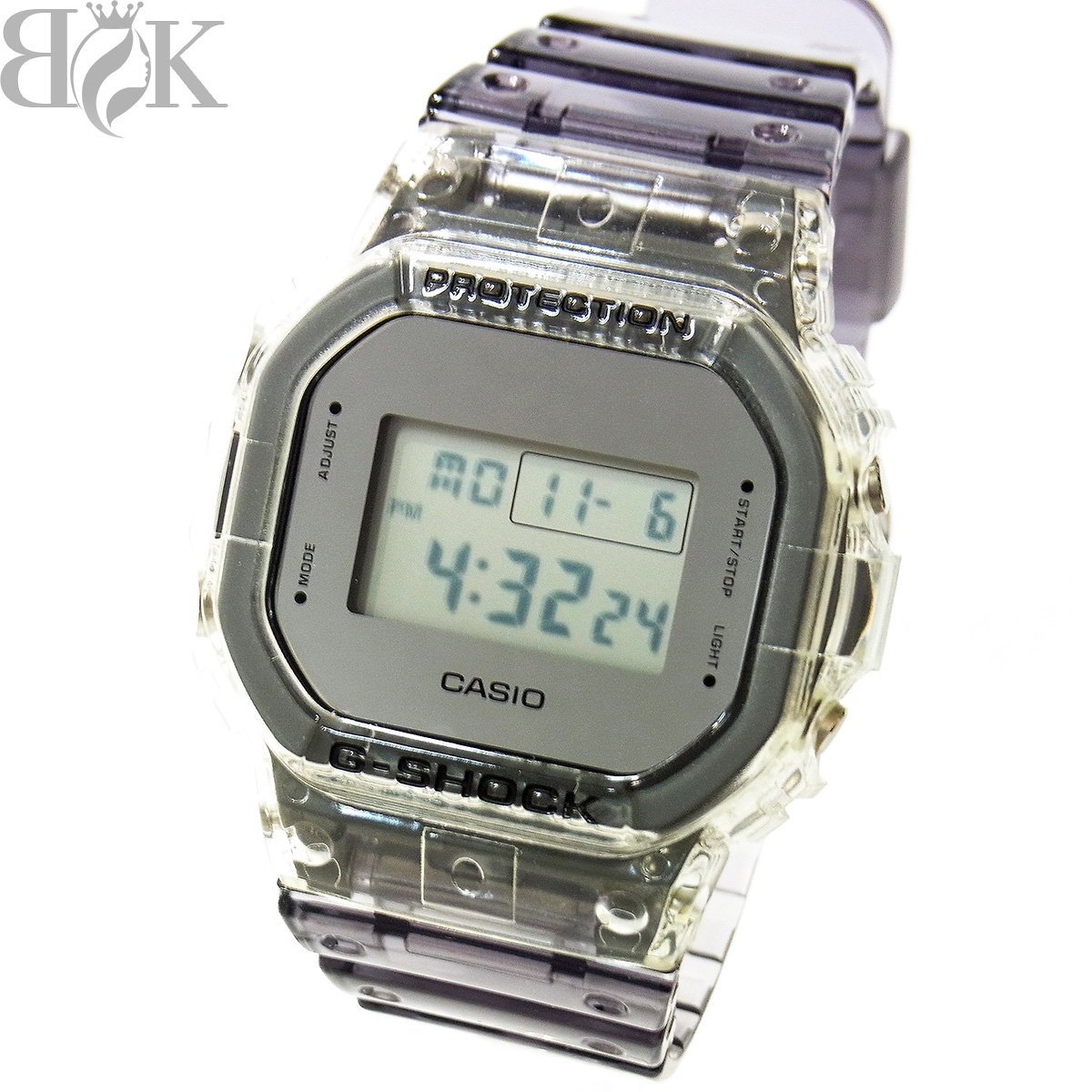 極美品 カシオ G-SHOCK DW-5600SK メンズ 腕時計 デジタル タフソーラー スケルトン シルバー グレー系 動作品 〓