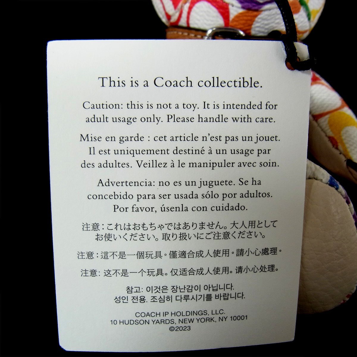 未使用 コーチ クマ バッグチャーム キーホルダー テディベア シグネチャー レザー レインボー シルバー金具 COACH ◆_画像4