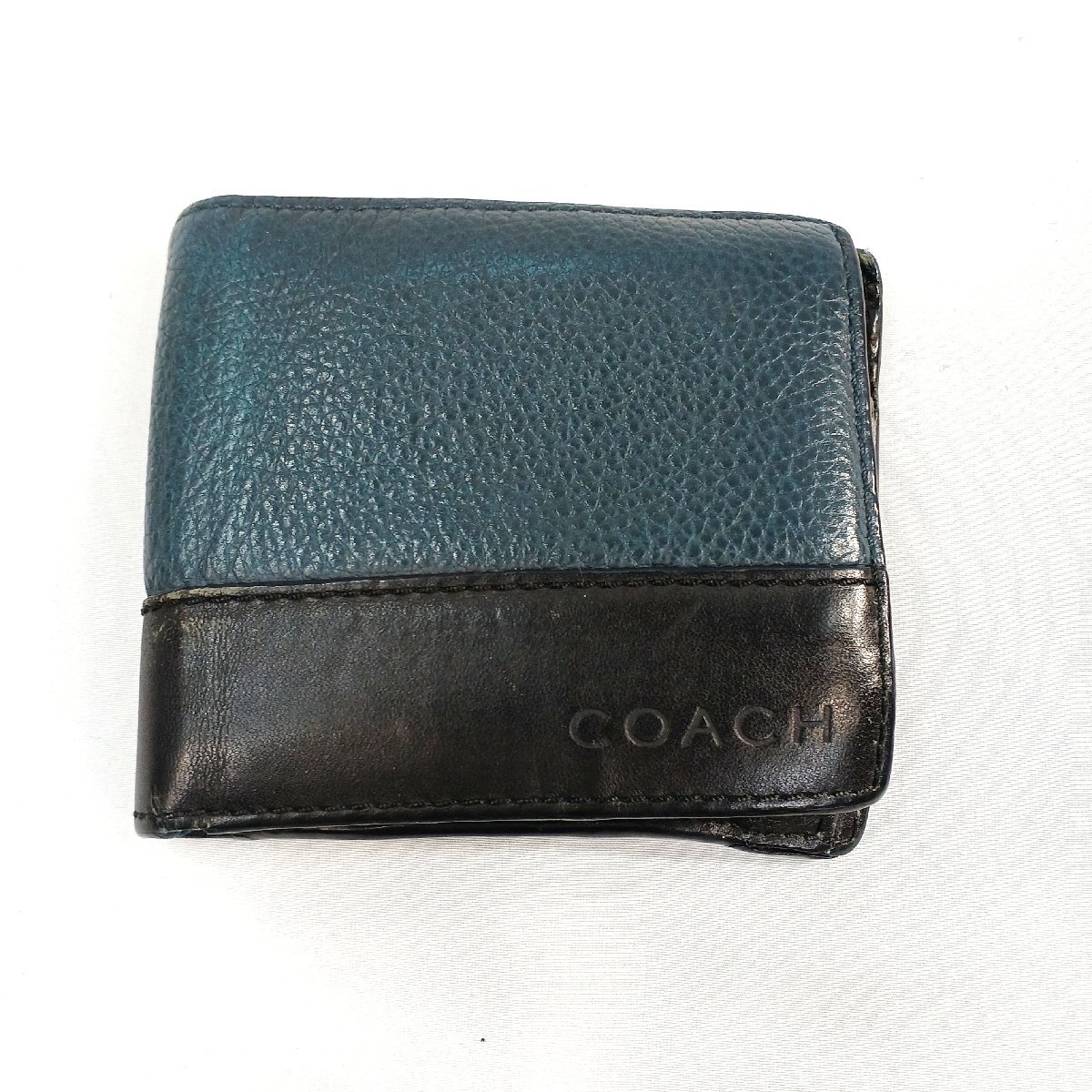 コーチ 2カラー 二つ折り 財布 メンズ ブラック系 箱付き COACH 中古 ★_画像2