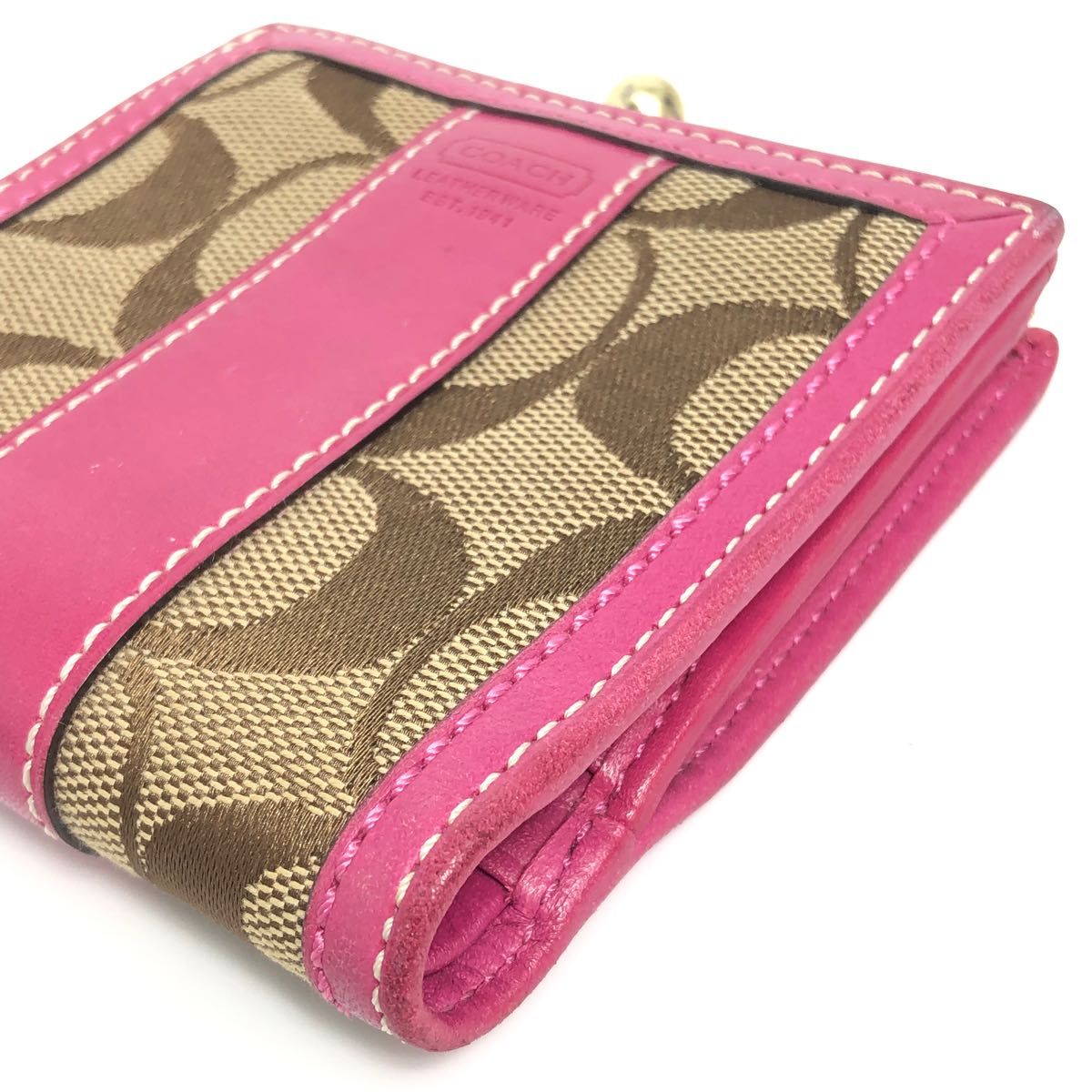 COACH コーチ がま口財布 二つ折り財布 シグネチャー キャンバス ピンク COACH コーチ がま口財布 二つ折り財布 シグネチャー キャンバス ピンク