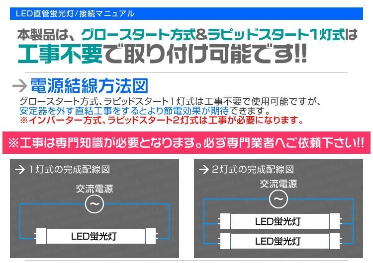 【限定セール 送料無料】2本セット 1年保証 直管LED蛍光灯 20W型 昼光色 580mm 約58cm グロー式 工事不要 SMDチップ LED 照明_画像8