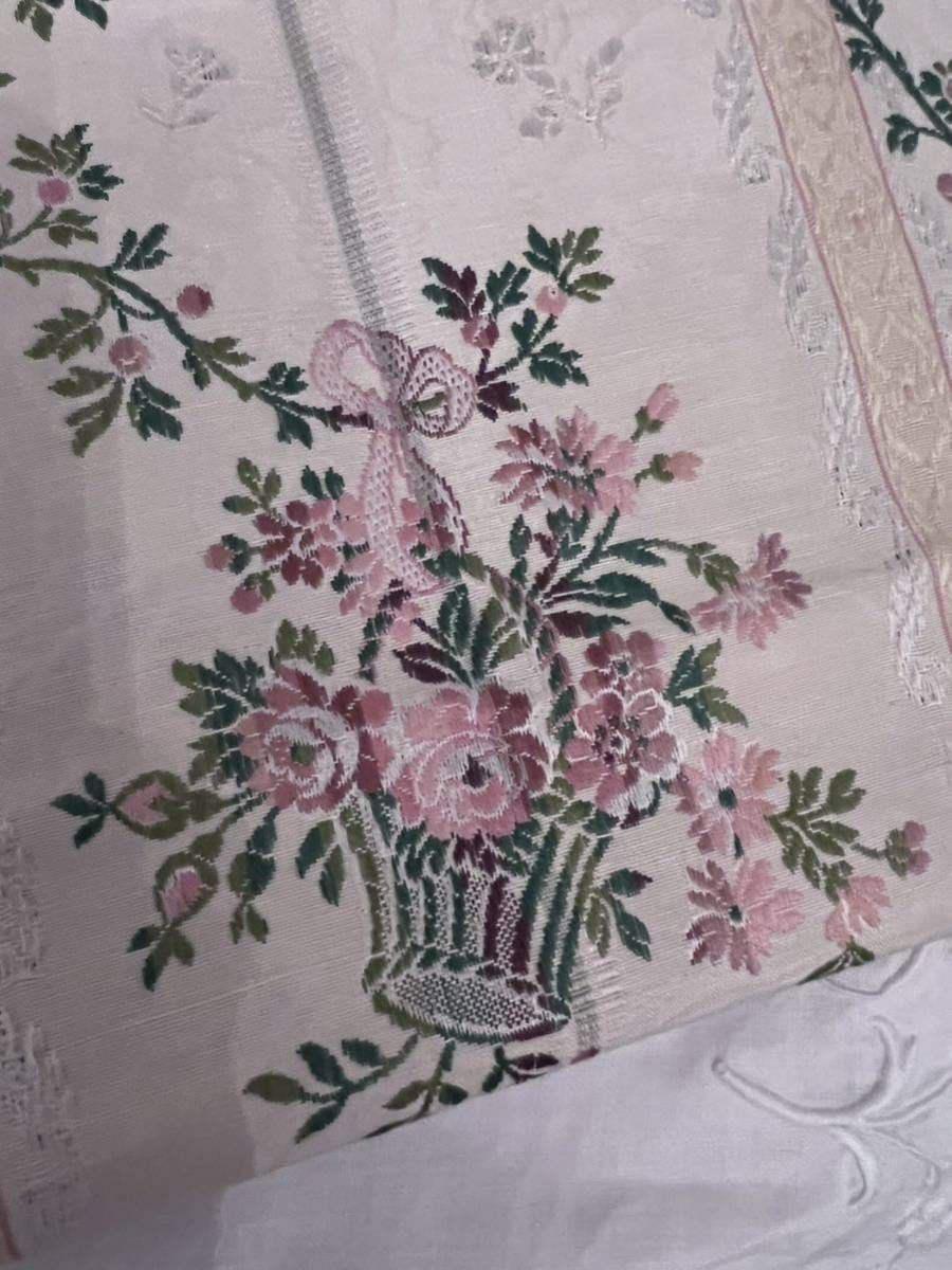 フランスアンティークバラとパニエとリボンシルクの織り布_画像7