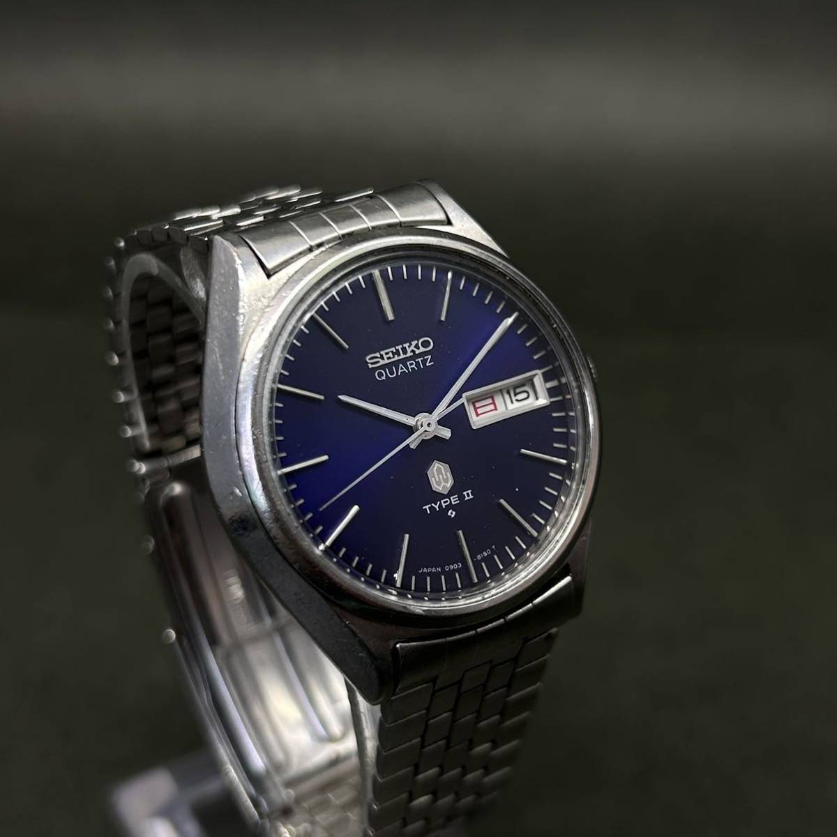 オールドクオーツの名品◆セイコー/SEIKO【タイプⅡ/TYPE2】希少/茄子紺文字盤◆SEIKO刻印ベルト◆諏訪精工舎1976年製◆新品電池交換済_画像1