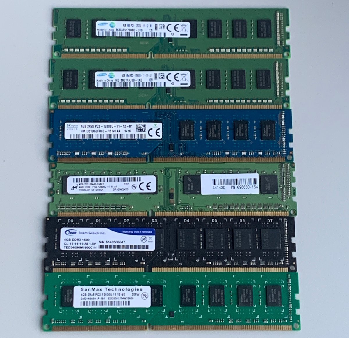 【中古】DDR3メモリ 4GB 6枚 メーカー・規格混在 / Samsung M378B5173DB0-CK0 SK Hynix Micron Team Sanmax / non-ECC Unbuffered_画像1