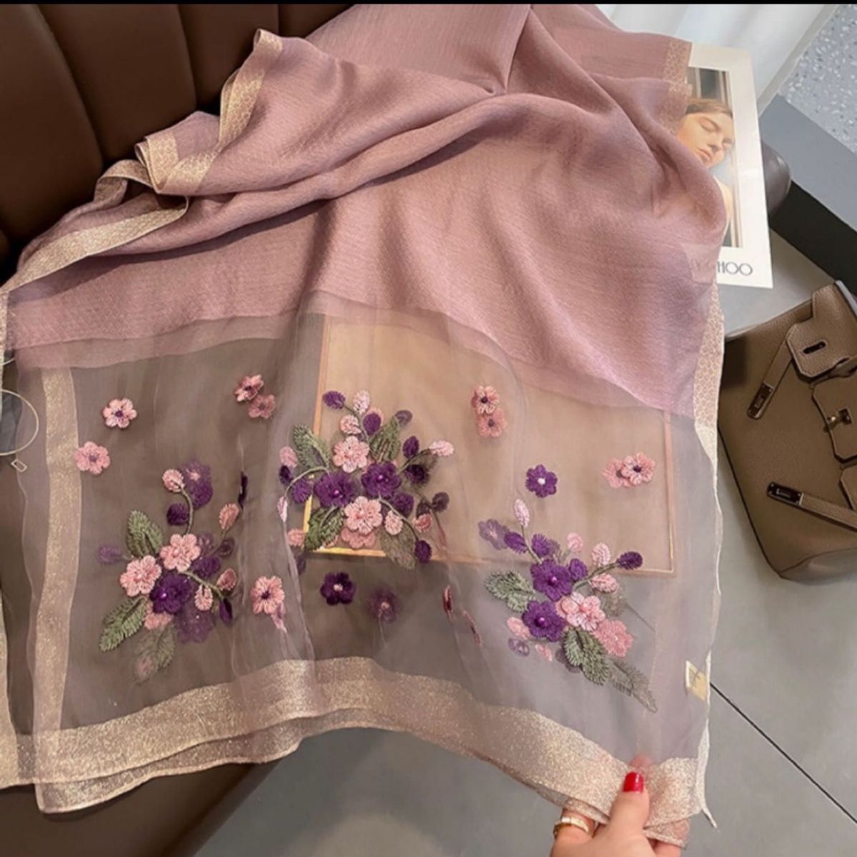 大判スカーフ 大判ストール シルク ウール 刺繍 花柄2 レース 大判スカーフ 大判ストール シルク ウール 刺繍 花柄2 レース