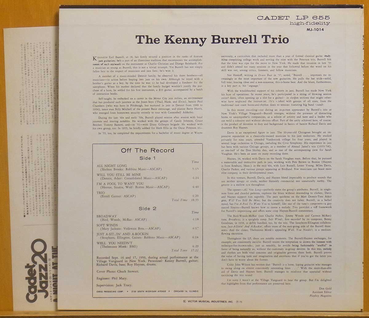 ●美品!最高作の1枚!★Kenny Burrell(ケニー・バレル)『A Night At The Vangurad(ア・ナイト・アット・ザ・ヴァンガード)』JPN LP #61211_画像2